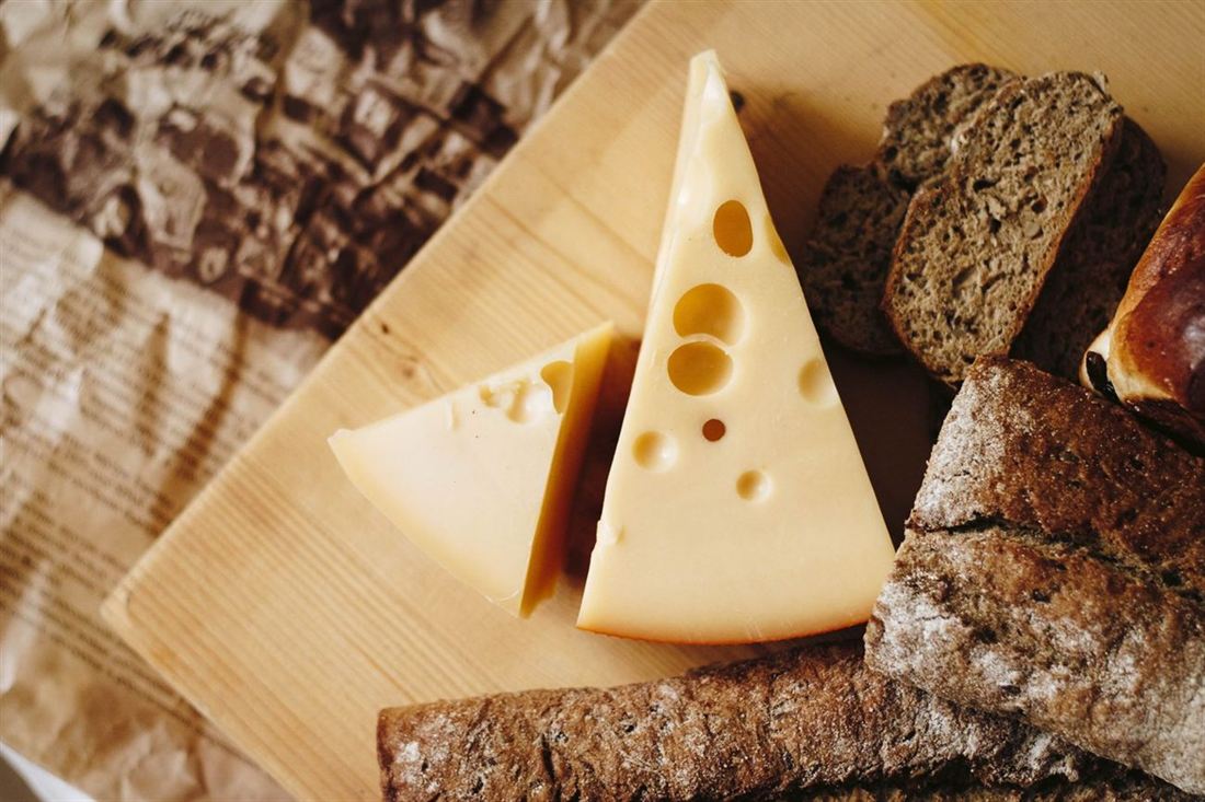 Fresh cheese cut into wedges
